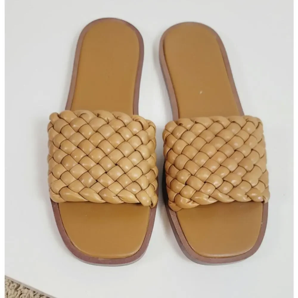MADEWELL The Suzi Slide Sandal in Woven Leather in Toffee, sz 9.5